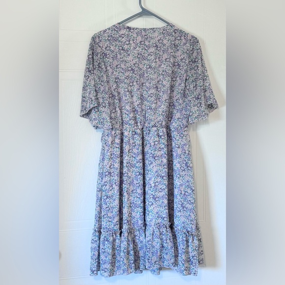 Manydress Lavender Floral Print Casual Mini Boho Ruffle Swing Dress Lined Medium - Picture 2 of 16